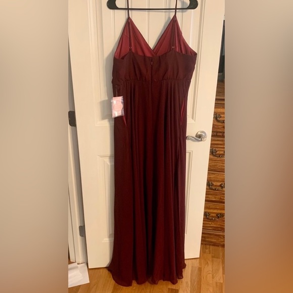 New NWT Birdy Grey “Kaia” Chiffon Gown Maxi Dress Cabernet Burgundy Wine Red - Picture 9 of 13